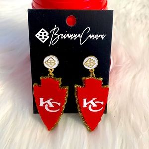 Kansas City Chiefs earrings.  So super cute!! Gold glitter background.